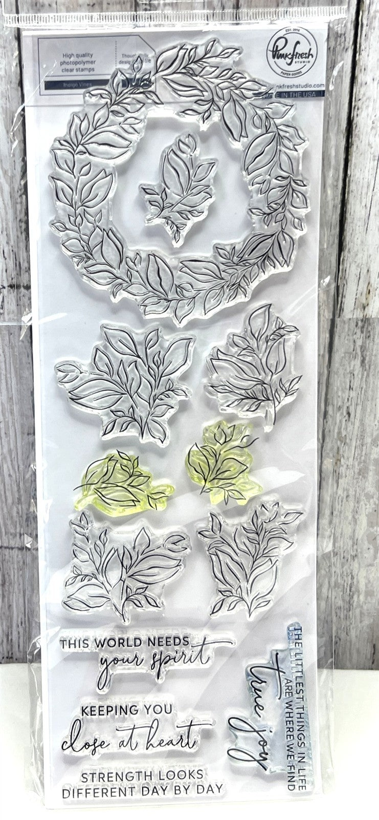 Pink Fresh Studio INDIGO VINES Greenery Wreath 4x12 Rubber Stamps