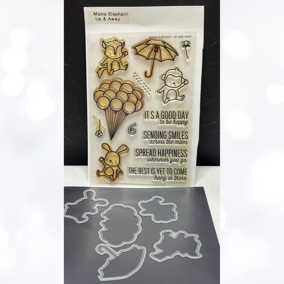 Mama Elephant UP AND AWAY Balloons Birthday Animals Rabbit Rubber Stamps Dies