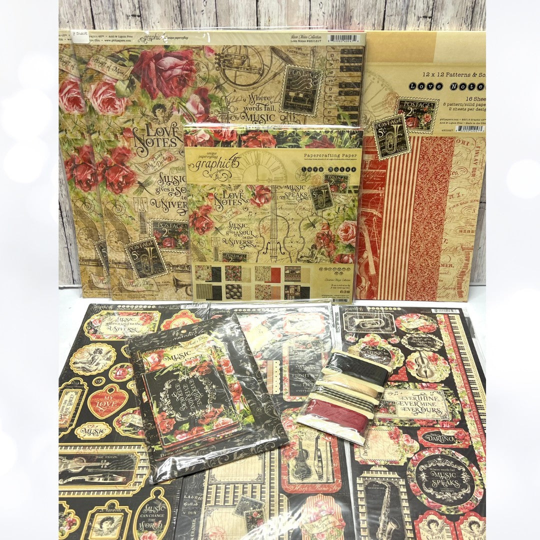 Graphic 45 LOVE NOTES Music 12x12 8x8 Paper Chipboard Stickers Collection Kit