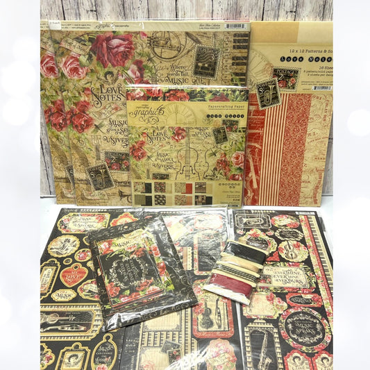 Graphic 45 LOVE NOTES Music 12x12 8x8 Paper Chipboard Stickers Collection Kit