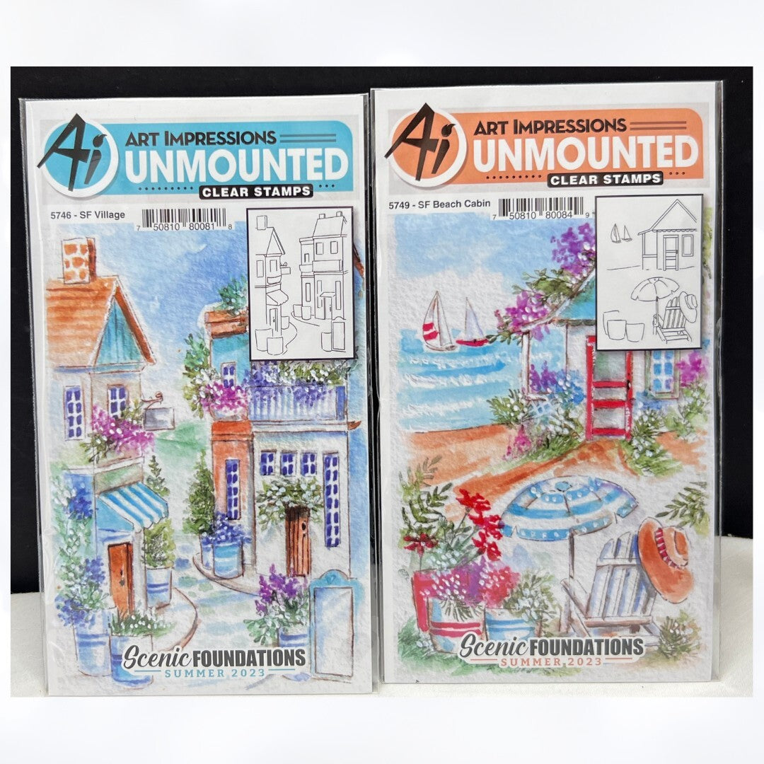 Art Impressions VILLAGE Beach Cabin Scenic Foundations Rubber Stamps