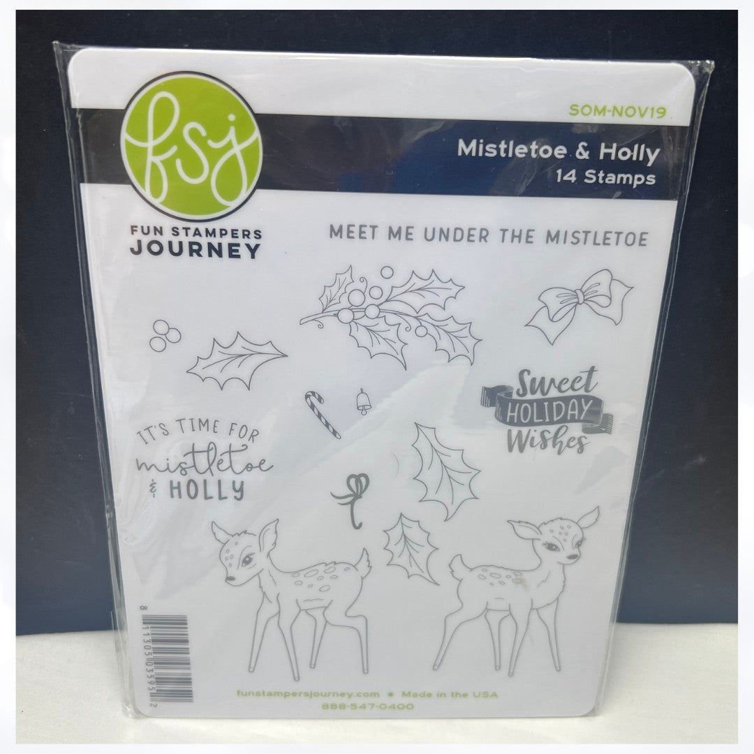 Fun Stampers Journey MISTLETOE & HOLLY Reindeer Christmas FSJ Rubber Stamps