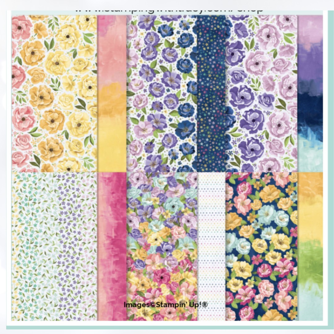 Stampin Up HUES OF HAPPINESS Floral 12x12 Cardstock Paper DSP 12 Sheets