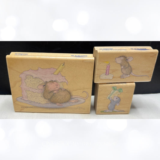 House Mouse BIRTHDAY Cake Monica Amanda Mice Rubber Stamps Lot of 3