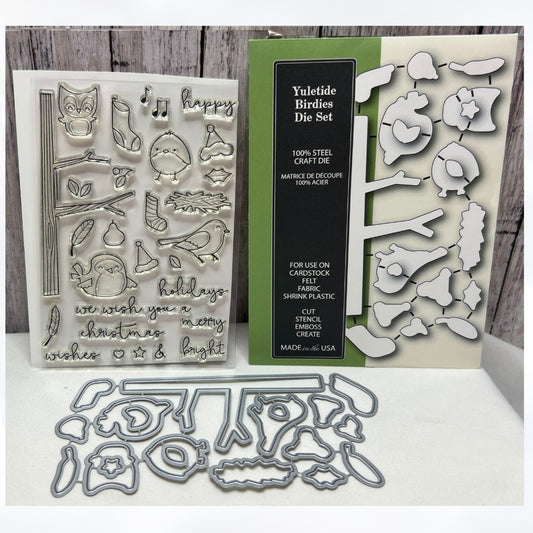Poppy Stamps YULETIDE BIRDIES Birds Christmas Rubber Stamps Dies