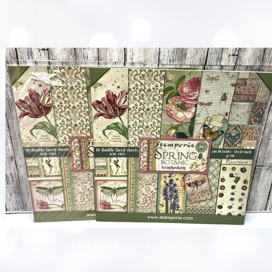 Stamperia SPRING BOTANIC Botanical 12x12 Cardstock Paper Lot of 2