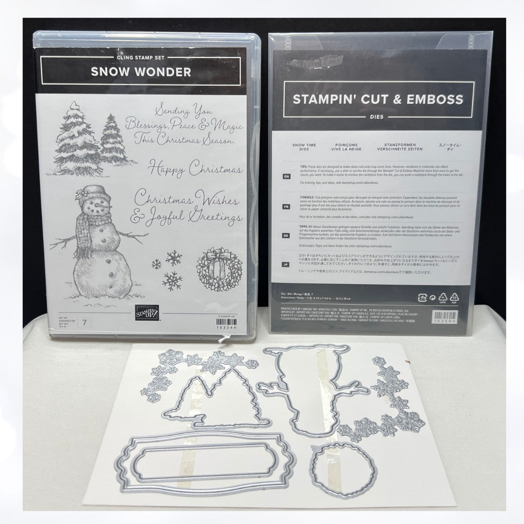 Stampin Up SNOW WONDER Snowman Christmas Time Rubber Stamps Dies