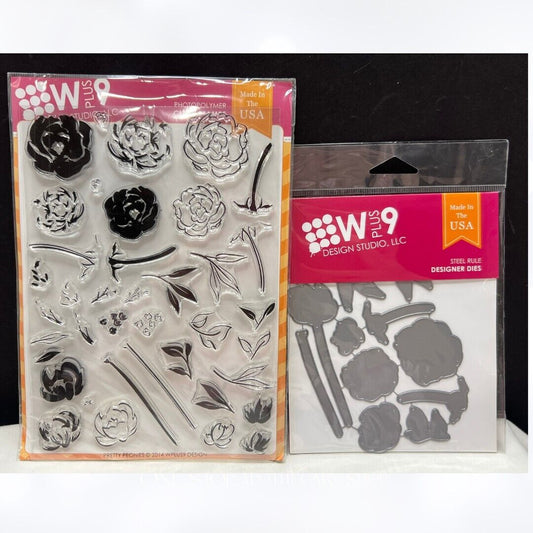 Wplus9 PRETTY PEONIES Flowers Floral Peony 6x8 Rubber Stamps Dies