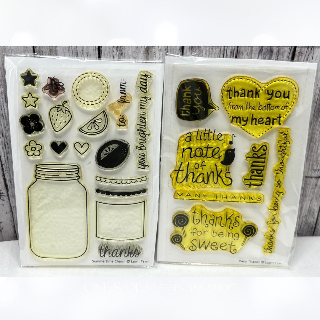 Lawn Fawn SUMMERTIME CHARM Many Thanks Vintage Rubber Stamps Rare