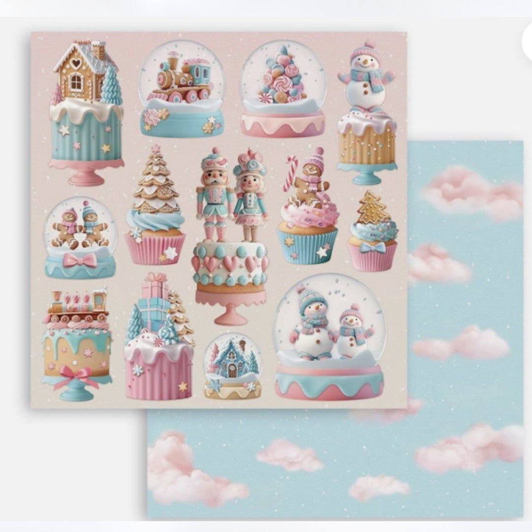Stamperia CANDY CHRISTMAS 12x12 8x8 Cardstock Papers Packs Set of 2