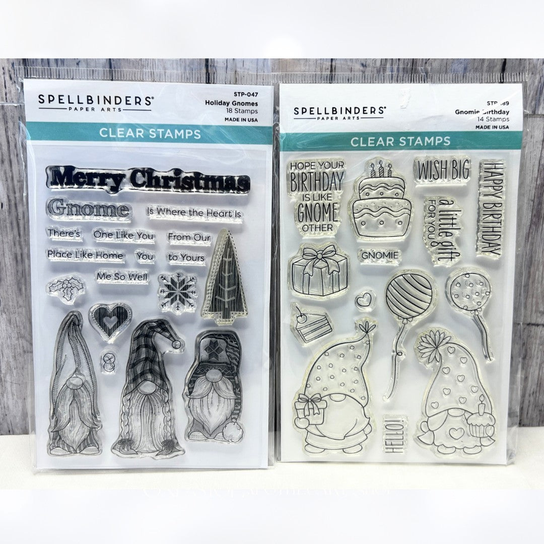 Spellbinders HOLIDAY GNOMES Birthday Rubber Stamps
