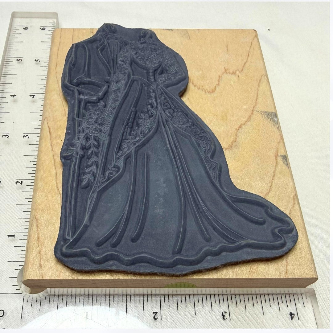 Stampendous AT THE ALTAR Vintage Wedding Bride Groom Dress Rubber Stamp