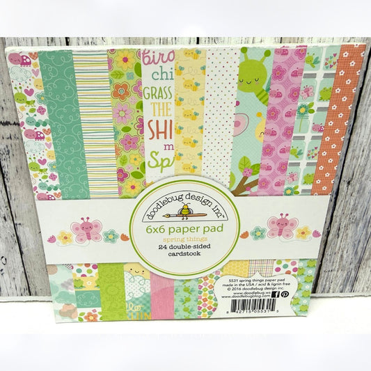 Doodlebug SPRING THINGS Bugs Butterflies 6x6 Cardstock Paper 24 Sheets