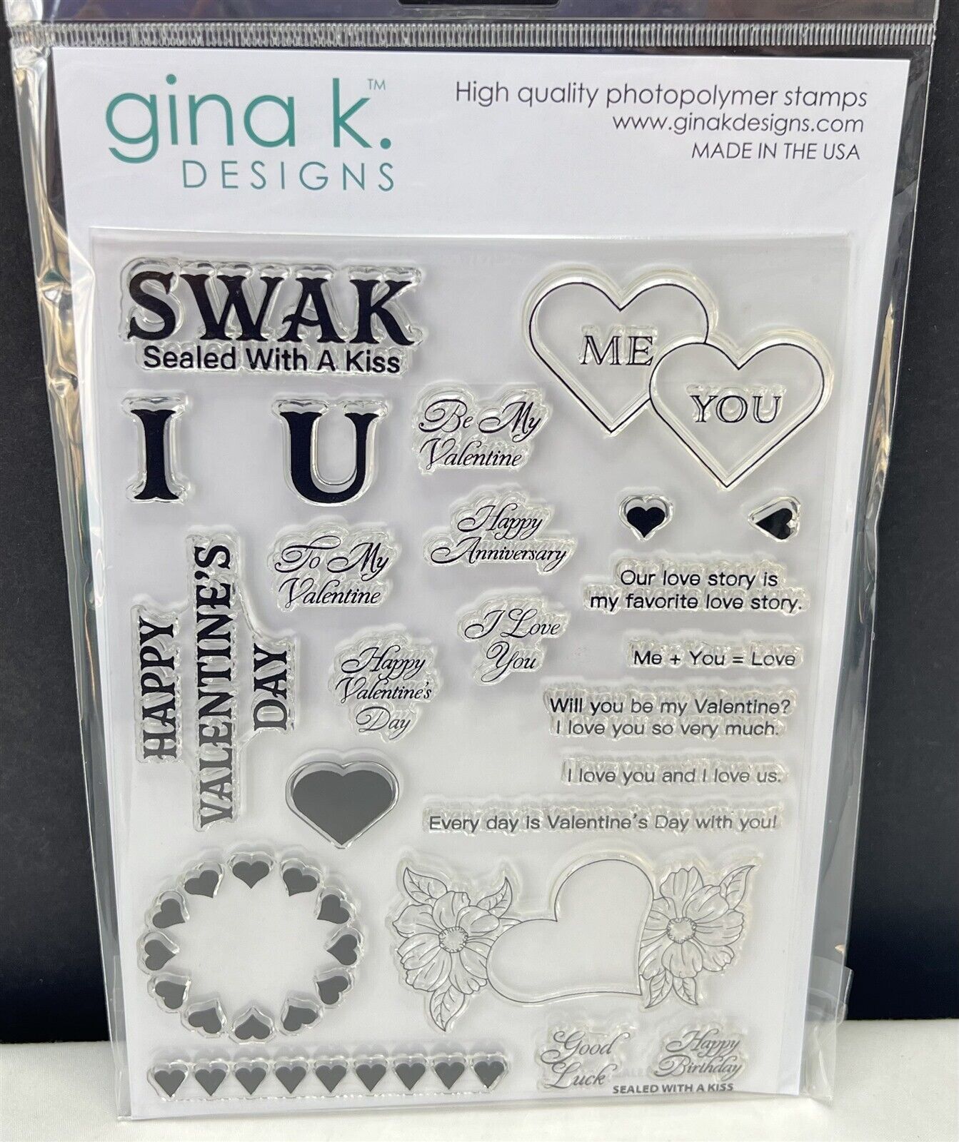 Gina K Designs SEALED WITH A KISS Hearts Valentines Day Love 6x8 Rubber Stamps