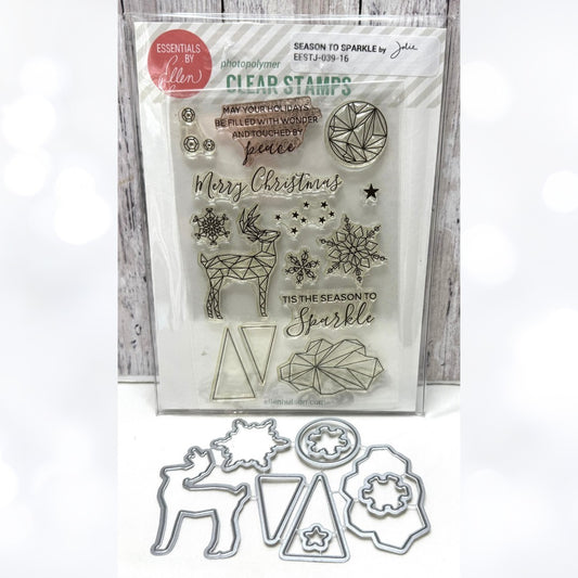 Ellen Hutson SEASON TO SPARKLE Christmas Ornament Deer Rubber Stamps Dies