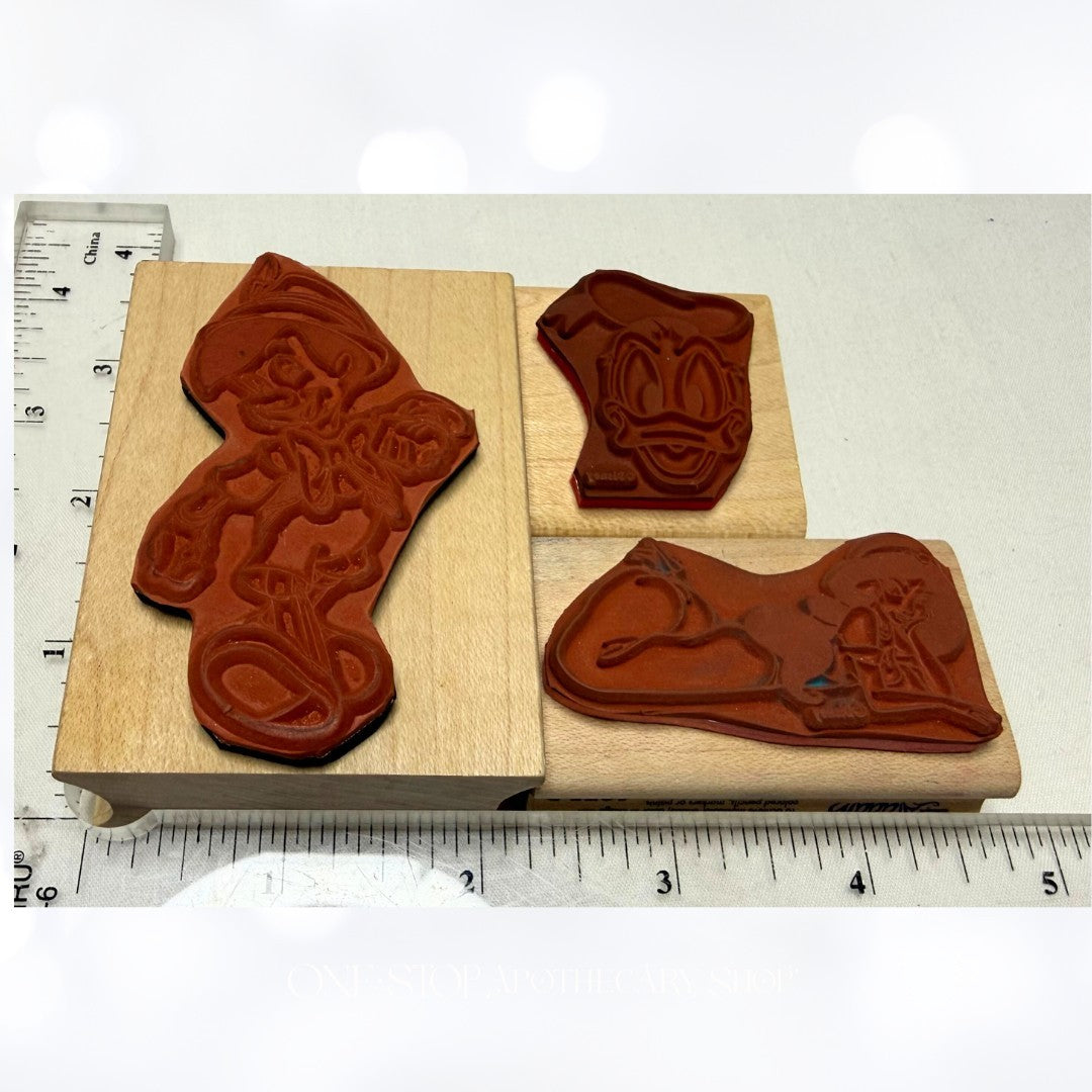Disney PINNOCHIO Donald Duck Jasmine Wood Rubber Stamps Lot of 3