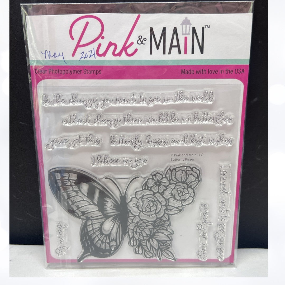 Pink & Main BUTTERFLY KISSES Butterflies 6x6 Rubber Stamps