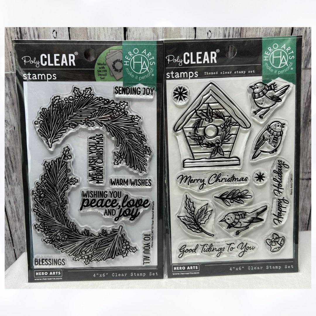 Hero Arts CHRISTMAS ROBINS Birds Year Round Wreath Rubber Stamps