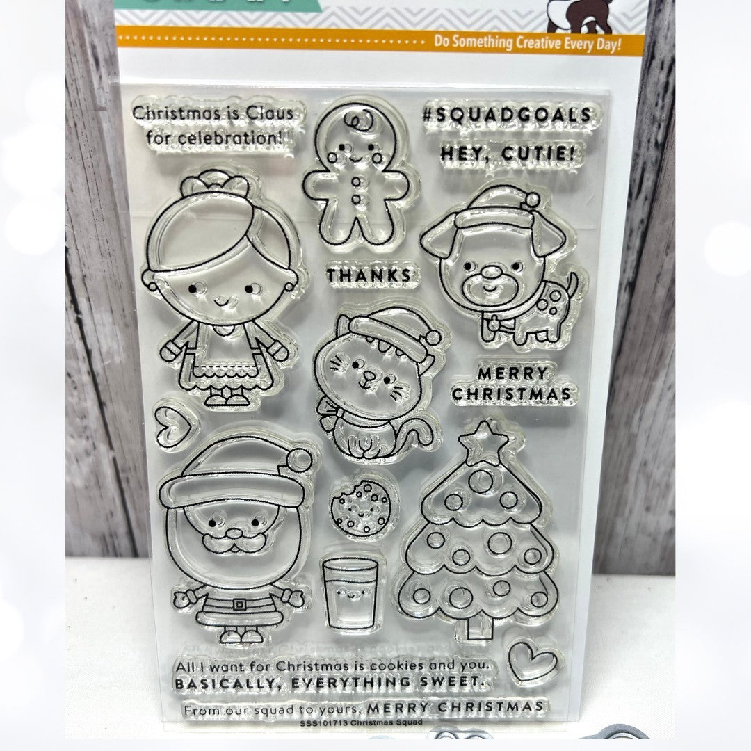 Simon Says Stamp CHRISTMAS SQUAD Holiday Santa Cat Dog Rubber Stamps Dies