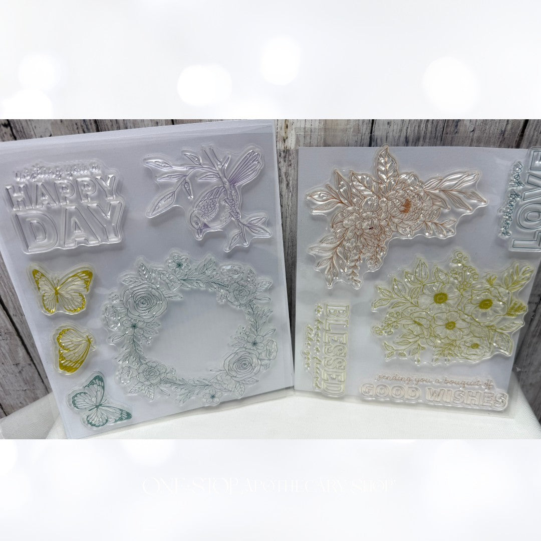 Diamond Press FLOWERS Floral Wreath Rubber Stamps