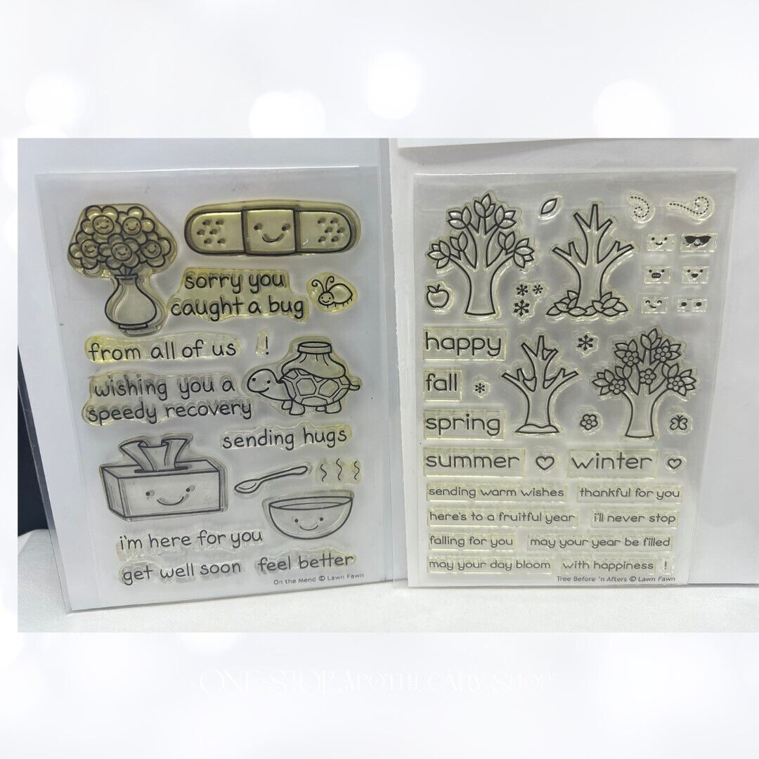 Lawn Fawn ON THE MEND Tree Before & After Get Well Seasons Rubber Stamps Lot