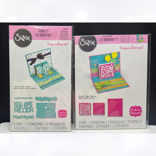 Sizzix 3D DROP IN's Stephanie Barnard Happy Birthday Million Thinlits Dies Lot