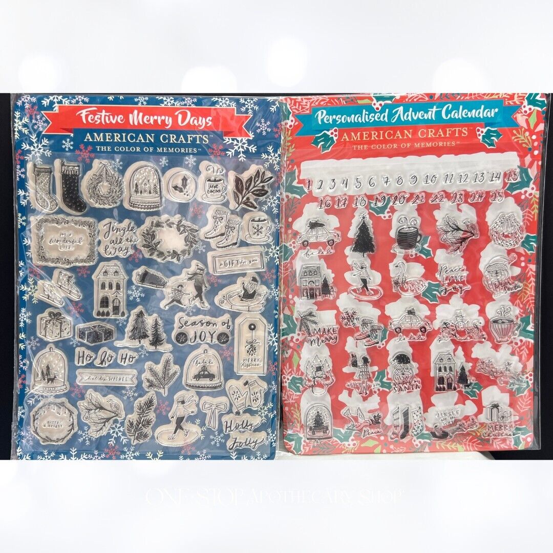 American Crafts ADVENT CALENDAR Holiday Christmas Rubber Stamps Lot