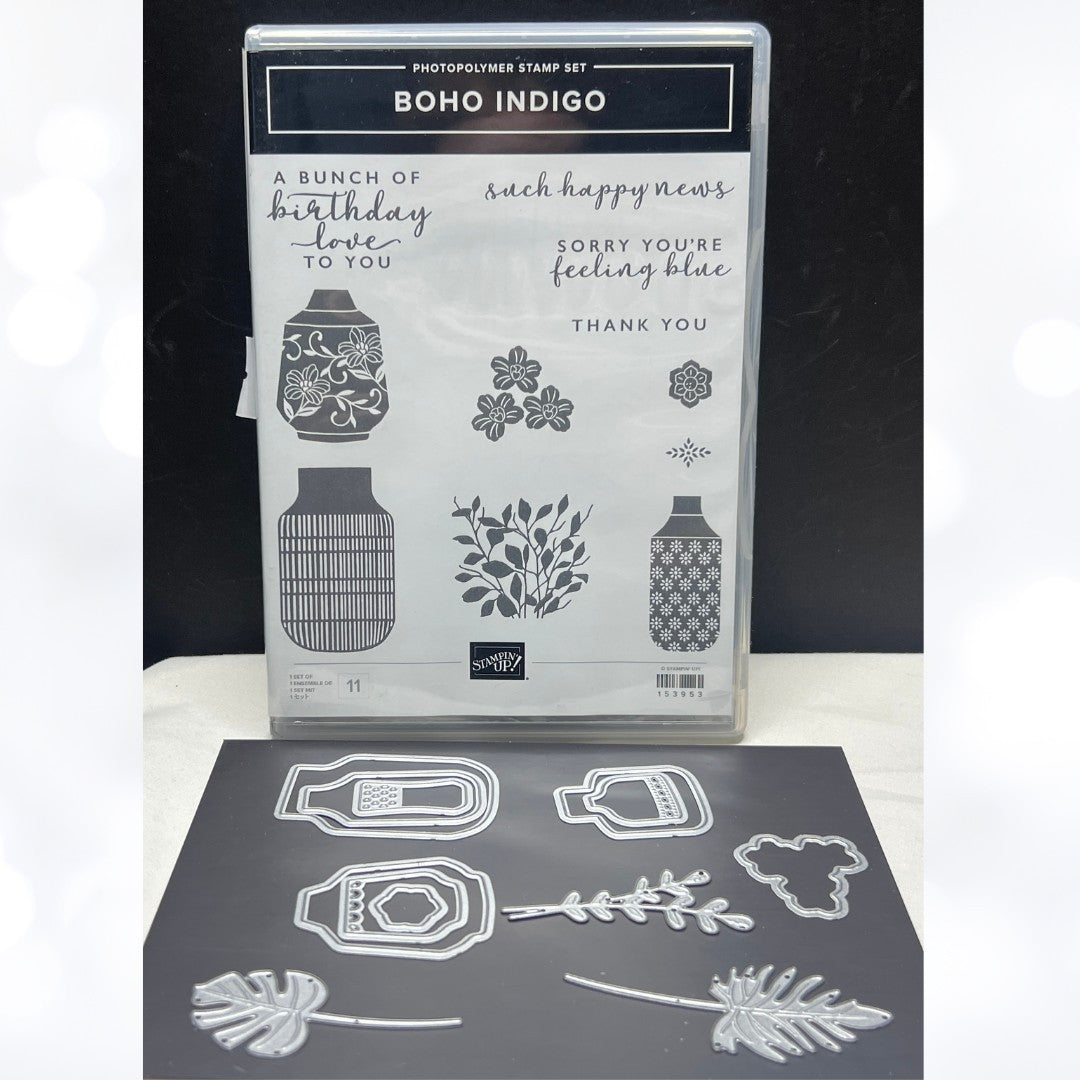 Stampin Up BOHO INDIGO Vases Rubber Stamps Dies