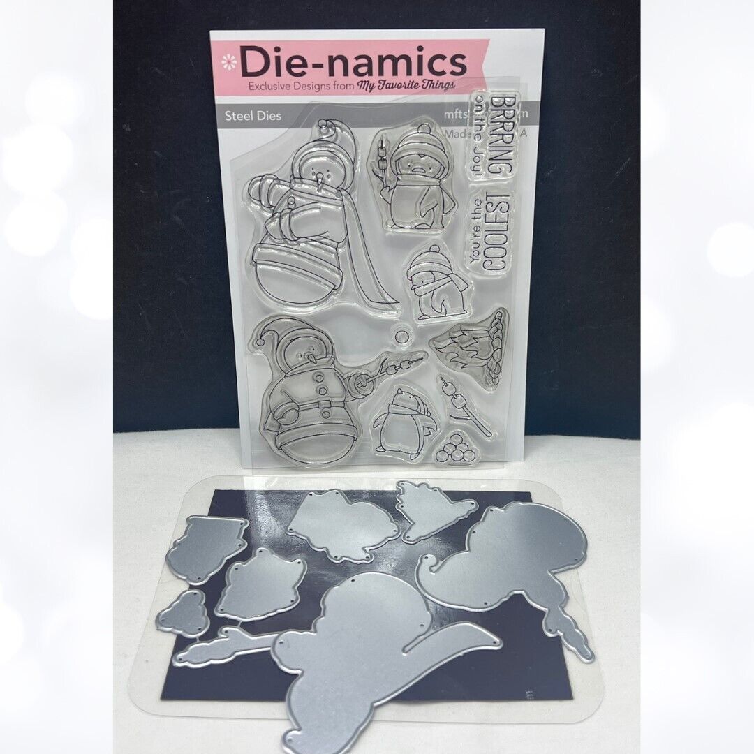 My Favorite Things TOASTY GREETINGS Snowman Christmas Rubber Stamps Dies AS IS**
