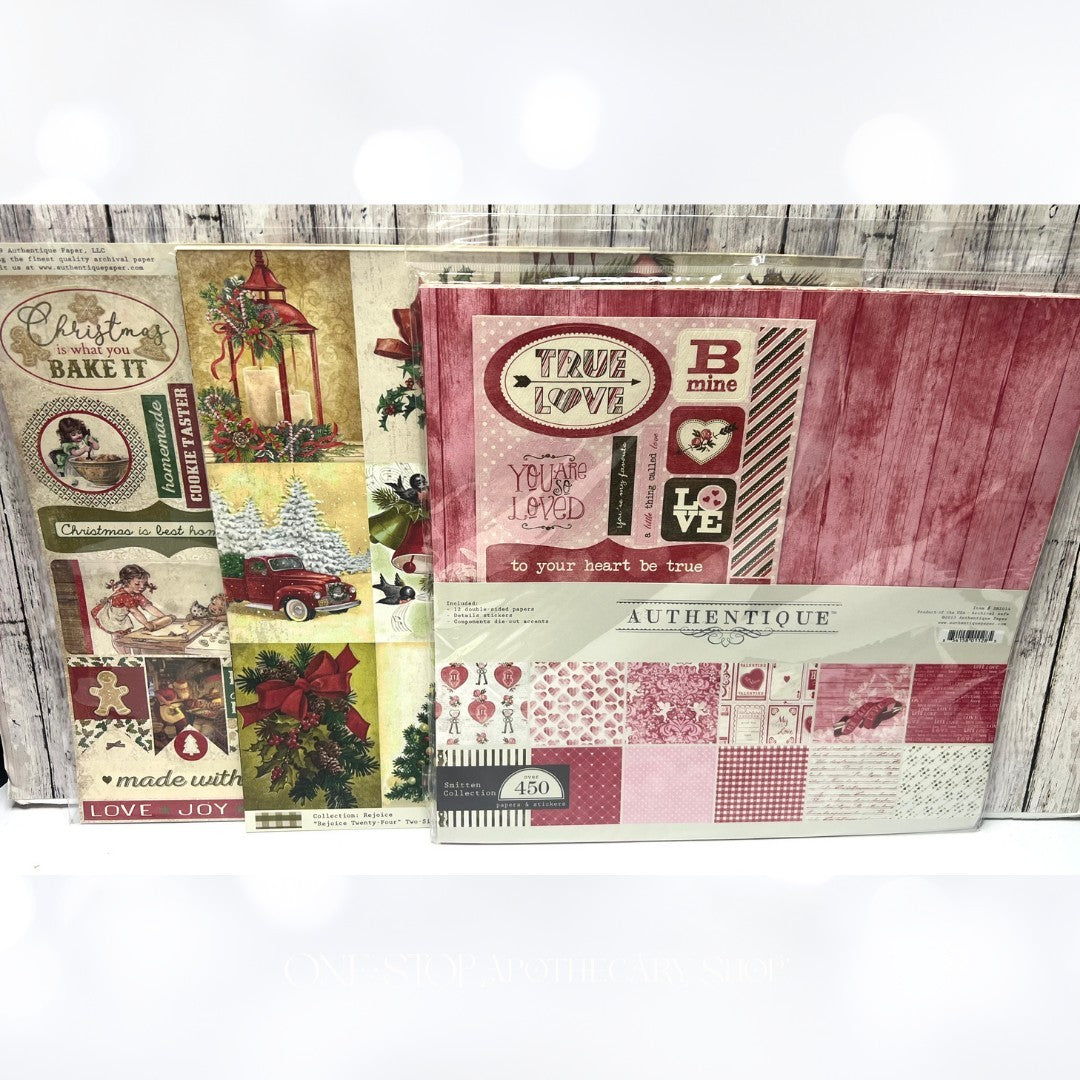 Authentique REJOICE & SMITTEN 12x12 Christmas Valentines Day Paper Cardstock Lot