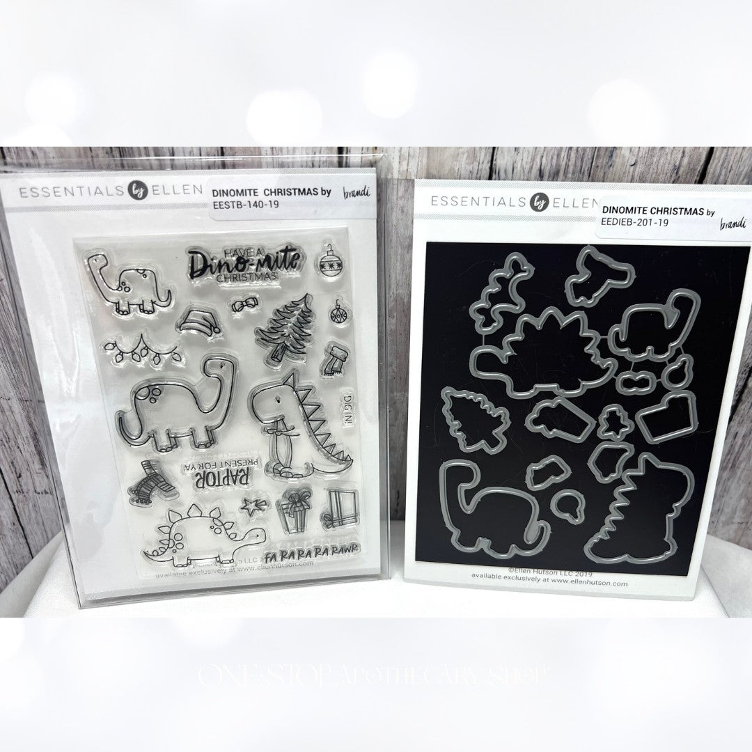 Ellen Hutson DINOMITE CHRISTMAS Dinos Dinosaur Rubber Stamps Dies