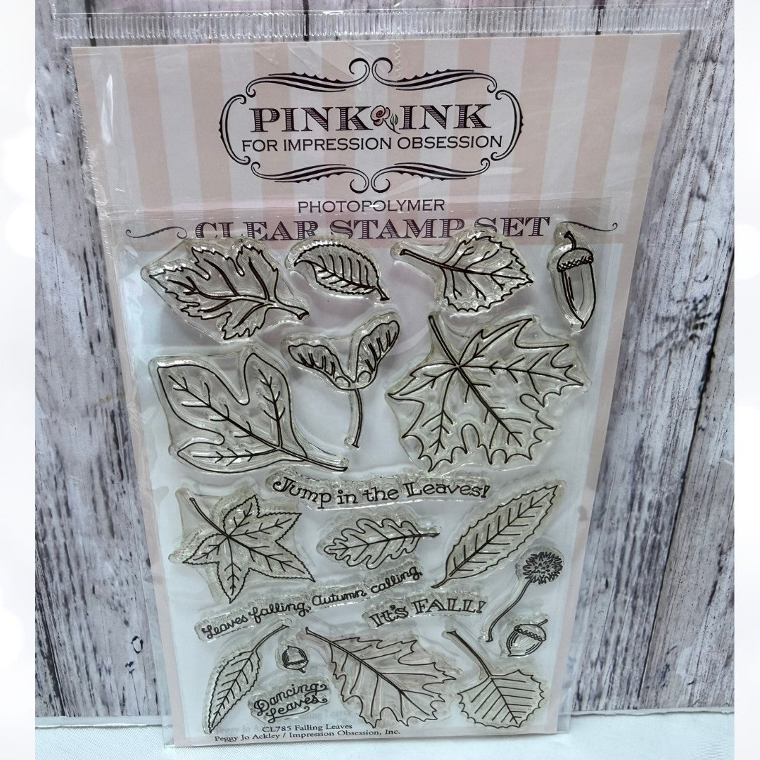 Pink Ink FALLING LEAVES Fall Autumn Impression Obsession Rubber Stamps