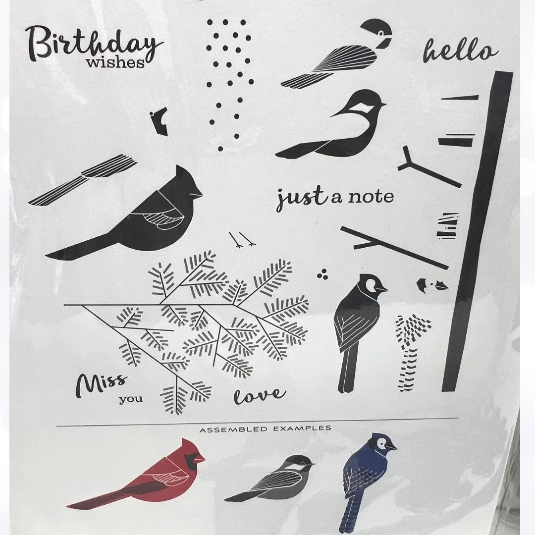 Papertrey Ink WINTER WOODS Birds Christmas Cover Plate Rubber Stamps Dies