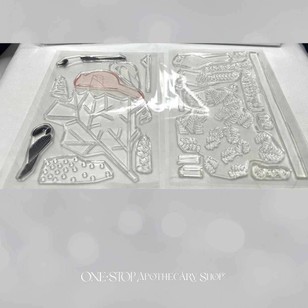 Papertrey Ink WINTER WOODS Birds Christmas Cover Plate Rubber Stamps Dies