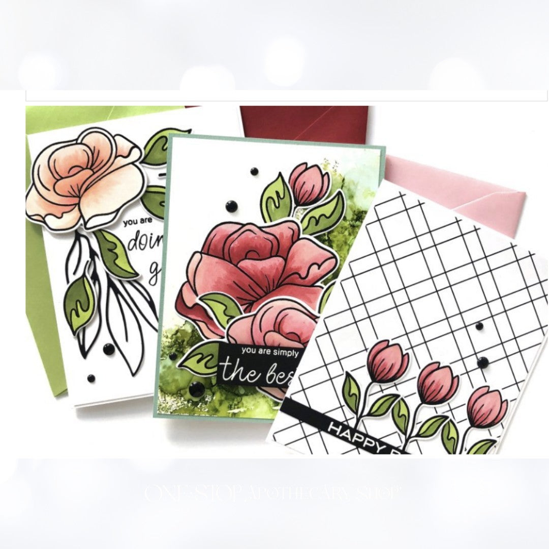 Altenew SIMPLE ROSES Flowers 6x8 Rubber Stamps Dies Masks