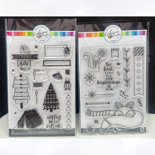 Catherine Pooler GO OUTSIDE Camping Fox Christmas Nature Rubber Stamps Set of 2