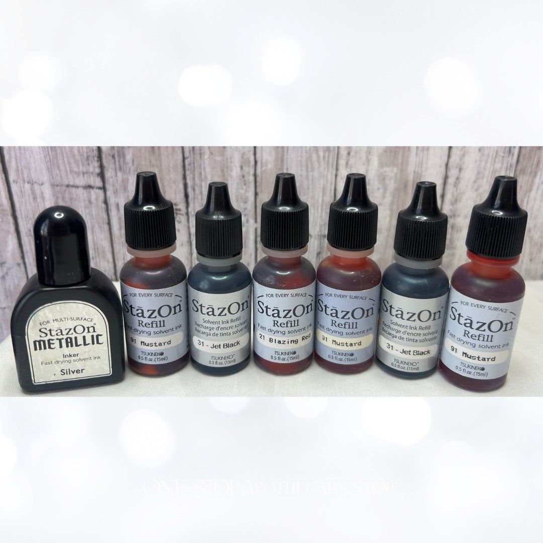 Tsukineko STAZON REFILLS Solvent Permanent Ink Reinkers 0.5oz Lot of 7