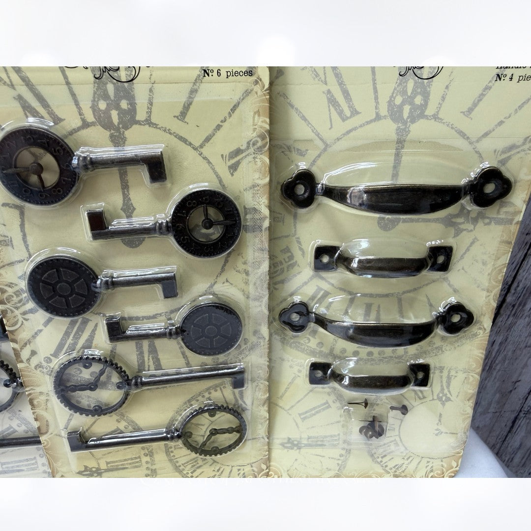 Graphic 45 CLOCK KEYS Metal Handle Flowers Sets Embellishments Lot of 5
