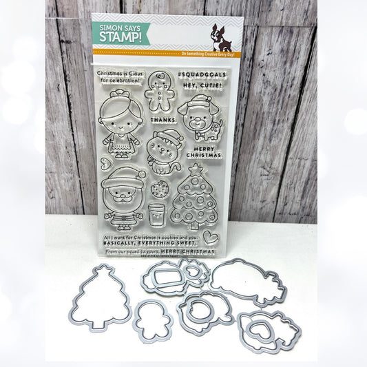 Simon Says Stamp CHRISTMAS SQUAD Holiday Santa Cat Dog Rubber Stamps Dies