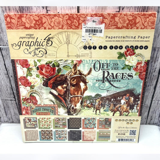 Graphic 45 OFF TO THE RACES Horses 8x8 Cardstock Paper Pack 24 Sheets