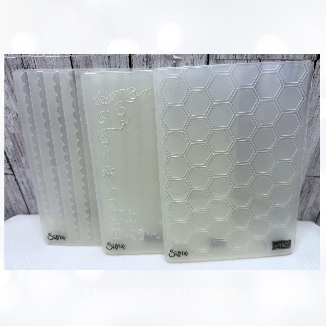 Stampin Up HONEYCOMB Scallop Stripes Flourish Frame Embossing Folders Lot