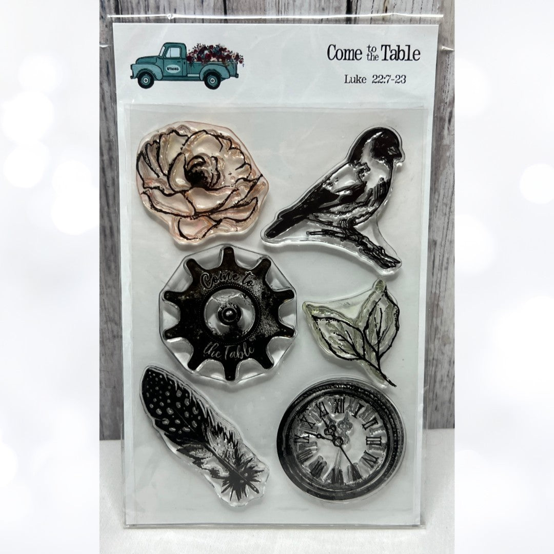 By the Well 4 God COME TO THE TABLE Bird Gears Bible Journaling Rubber Stamps