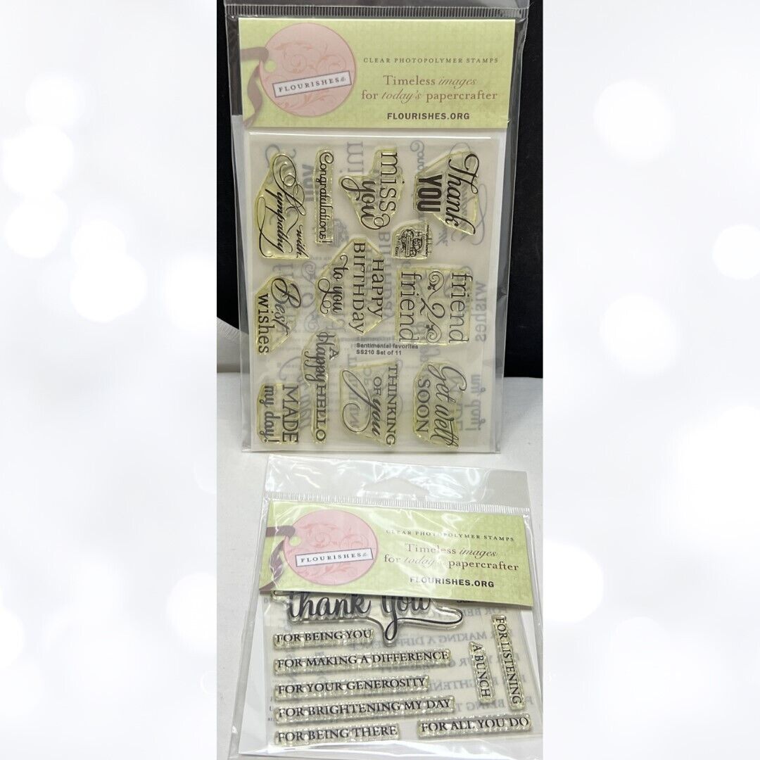 Flourishes SENTIMENTAL FAVORITES Thank You Sentiments Rubber Stamps Lot of 2