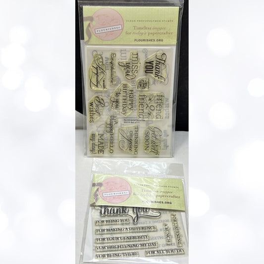 Flourishes SENTIMENTAL FAVORITES Thank You Sentiments Rubber Stamps Lot of 2