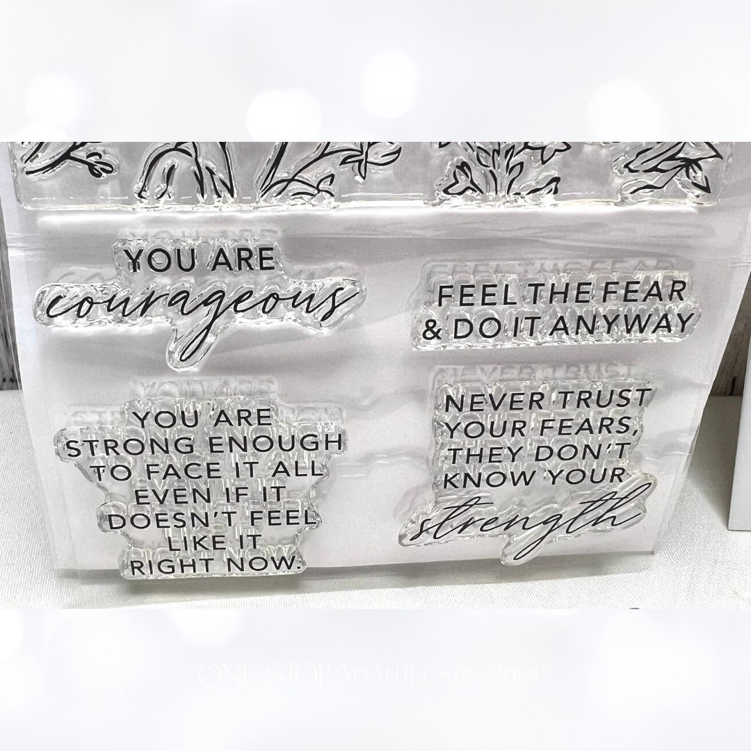 PInkfresh Studio BE COURAGEOUS Strength Flowers 4x12 Rubber Stamps Dies Stencils