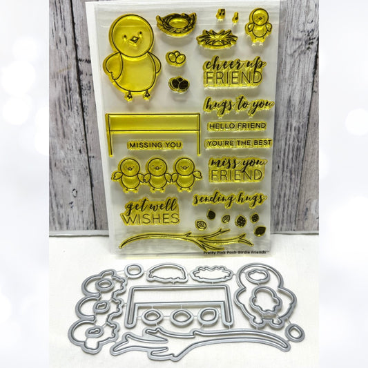 Pretty Pink Posh BIRDIE FRIENDS Birds Rubber Stamps Dies