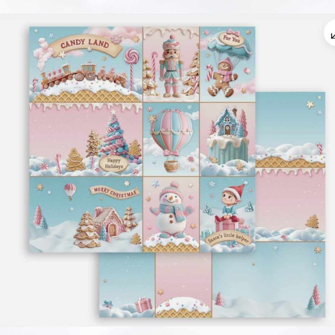 Stamperia CANDY CHRISTMAS 12x12 8x8 Cardstock Papers Packs Set of 2