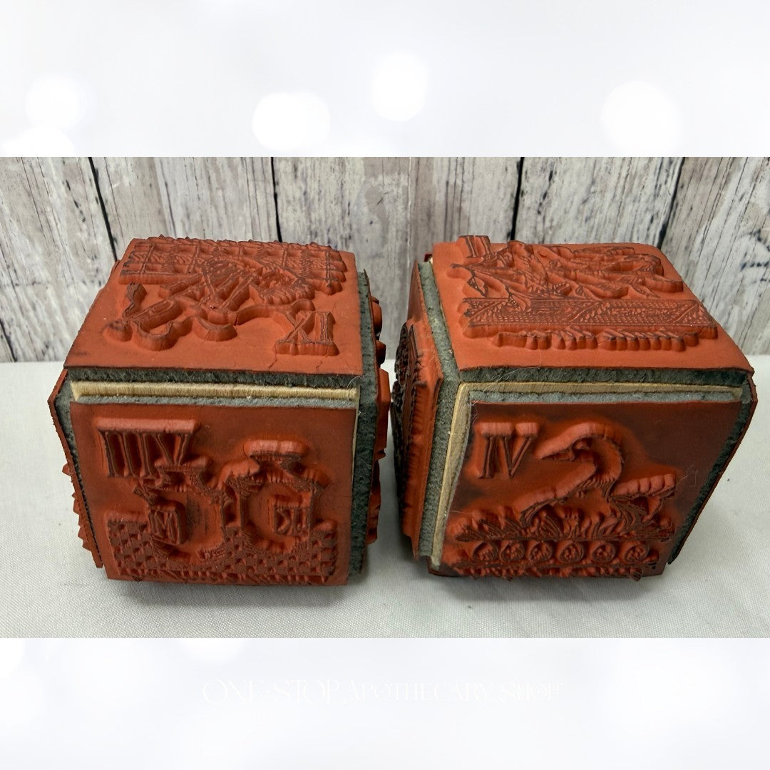 12 DAYS OF CHRISTMAS Vintage Holiday Cube Rubber Stamps
