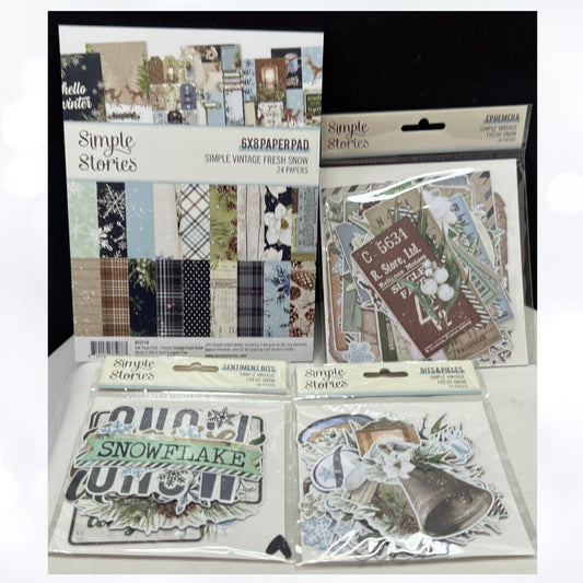Simple Stories Vintage FRESH SNOW Christmas 6x8 Paper Die Cuts Collection Kit