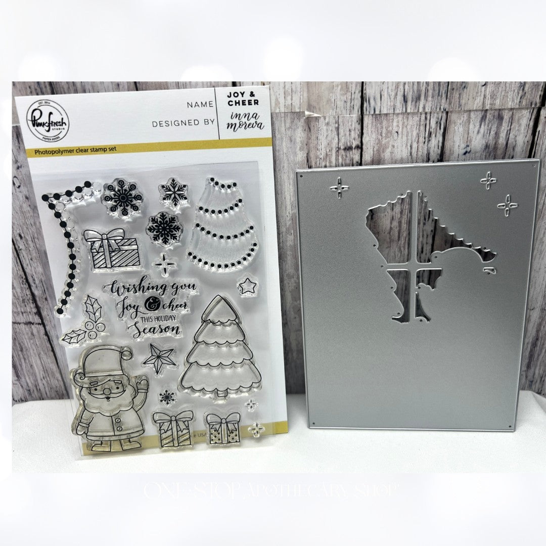 Pinkfresh Studio JOY & CHEER Christmas Tree Santa Rubber Stamps Die